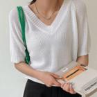 Raglan V-neck Ribbed Knit Top