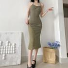 Spaghetti Strap Pointelle Midi Sheath Dress