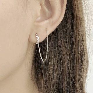 925 Sterling Silver Zigzag Rhinestone Dangle Earring Silver - One Size