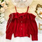 Long-sleeve Cold-shoulder Buttoned Top