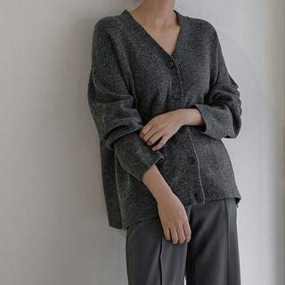 V-neck Slit-side Loose-fit Cardigan