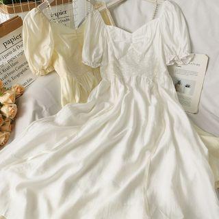 Boatneck Pearl-strap Midi Dress