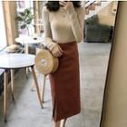 Ruffle Trim Long-sleeve T-shirt / Midi Skirt