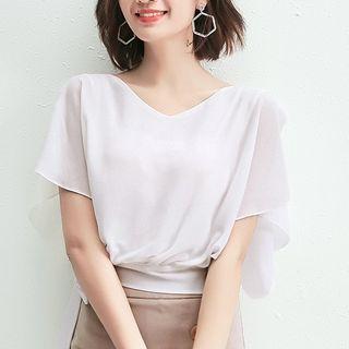 Flutter-sleeve Side-tie Chiffon Blouse