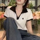 Short-sleeve Heart Embroidery Polo Top