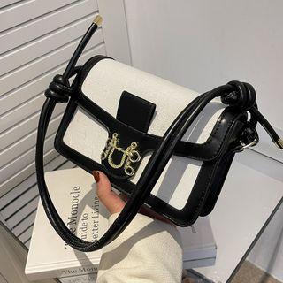 Faux Leather Flap Contrast Trim Crossbody Bag