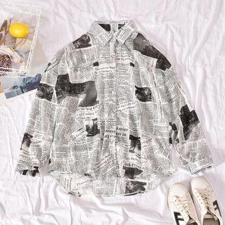 Newspaper Print Shirt White - One Size