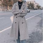 Houndstooth Double-breasted Sashed Long Coat
