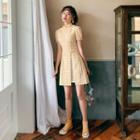 Floral Gingham Short-sleeve Slit Mini A-line Qipao