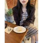 Spaghetti Strap Geometric Print Midi Shift Dress / Cardigan
