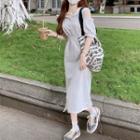 Short-sleeve Cold-shoulder Hooded Midi Sheath Dress