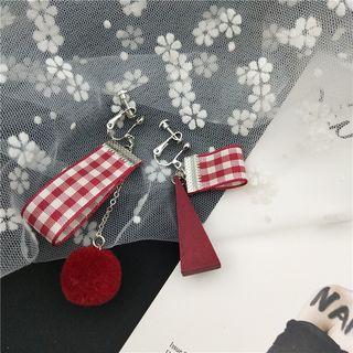Gingham Ribbon Non-matching Dangle Earring