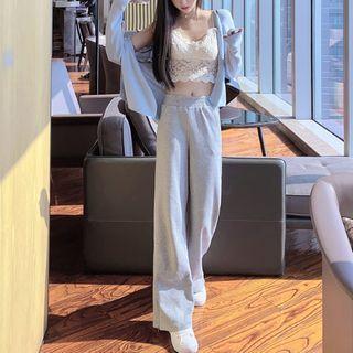 Spaghetti Strap Top / Cardigan / Wide-leg Sweatpants