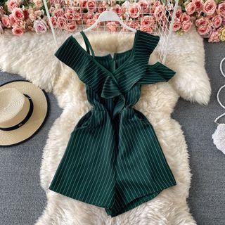 Cold Shoulder Pinstripe Playsuit