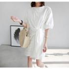 Elbow-sleeve Tie-front Lace Dress