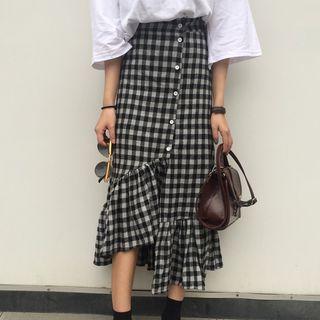 Asymmetric Plaid Skirt
