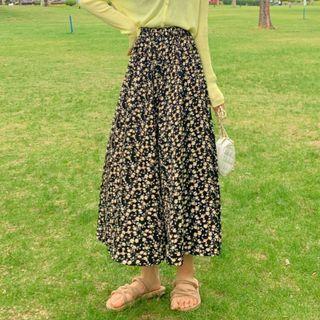 Floral High-waist A-line Semi Skirt As Shown In Figure - One Size