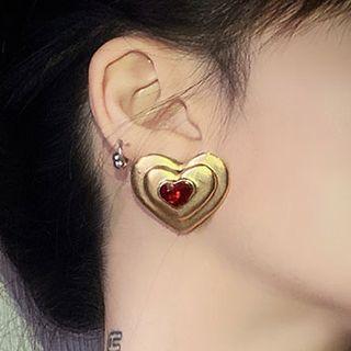 Heart Alloy Earring 1 Pair - Red Heart - Gold - One Size