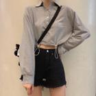 Drawstring-cuff Polo-neck Cropped Pullover