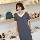 Lace-trim V-neck Midi Dress