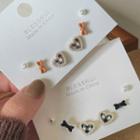3 Pair Set: Faux Pearl / Bow / Heart Alloy Earring