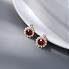 Faux Pearl Drop Earring 1 Pair - White & Dark Red & Gold - One Size