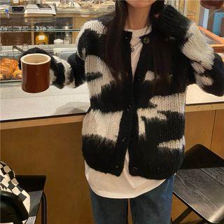 Long-sleeve Zebra Printed Knit Cardigan Cardigan - One Size