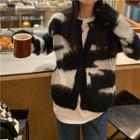 Long-sleeve Zebra Printed Knit Cardigan Cardigan - One Size