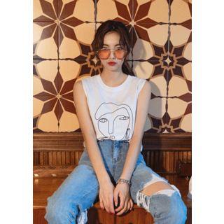Face Illustration Sleeveless Top