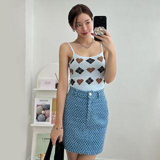 Sleeveless Heart-argyle Knit Crop Top