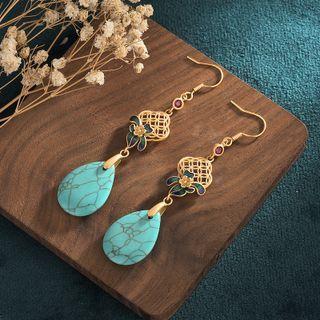 Flower Turquoise Alloy Dangle Earring 1 Pair - Cp157 - Blue - One Size