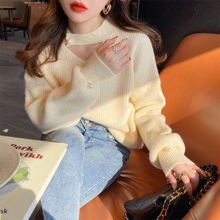 Faux Pearl Embellished Cutout Sweater