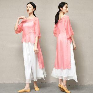 Wide-leg Dance Pants / 3/4-sleeve Chiffon Top / Camisole Top / Set