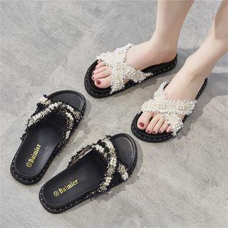 Platform Faux Pearl Slide Sandals