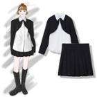 Plain Shirt / Cropped Blazer / A-line Skirt