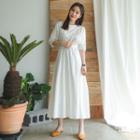 Elbow-sleeve Band-waist A-line Dress