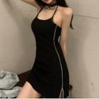 Spaghetti Strap Reflective Trim Mini Bodycon Dress Black - One Size