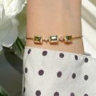 Rectangle Rhinestone Bracelet 1 Pc - Green - One Size