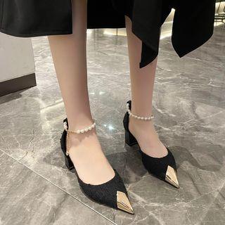 Block Heel Faux Pearl Dorsay Pumps