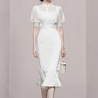 Puff-sleeve Ruffle Hem Mermaid Dress