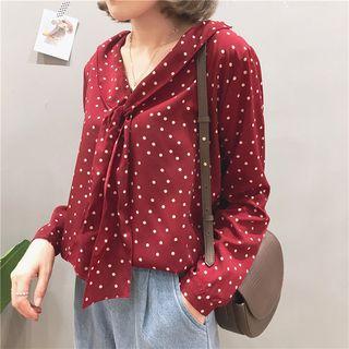 Dotted Tie-neck Long-sleeve Top