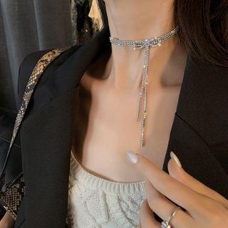 Rhinestone Fringed Choker White - One Size