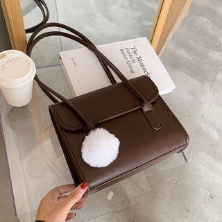 Flap Shoulder Bag With Pom Pom Charm