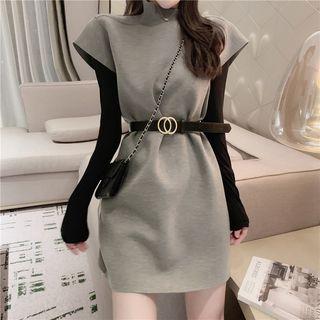 Mock-neck Sleeveless Mini Dress With Belt