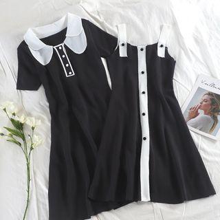 Short-sleeve A-line Polo Dress / Strappy Dress