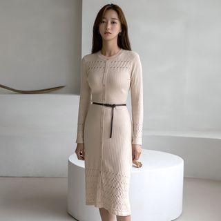 Round-neck Buttoned Midi Knit Dress