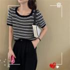 Square Neck Striped T-shirt Stripes - Black & White - One Size