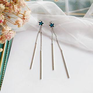 Star Rhinestone Dangle Chain Ear Stud 1 Pair - Stud - Silver - One Size