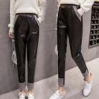 Faux Leather Shearling Panel Slim-fit Pants