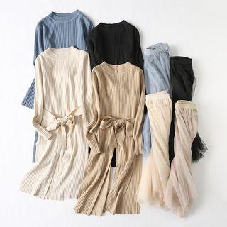Set: Sweater Dress + Sheer Midi Skirt
